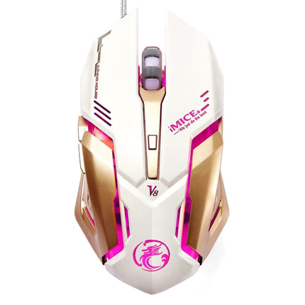 iMICE V8 LED Colorful Light USB 6 Buttons 4000 DPI Wired Optical Gaming Mouse (White)-garmade.com