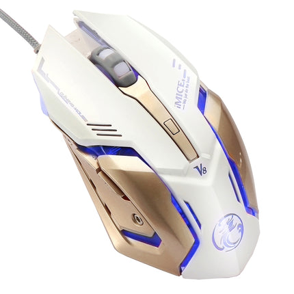 iMICE V8 LED Colorful Light USB 6 Buttons 4000 DPI Wired Optical Gaming Mouse (White)-garmade.com