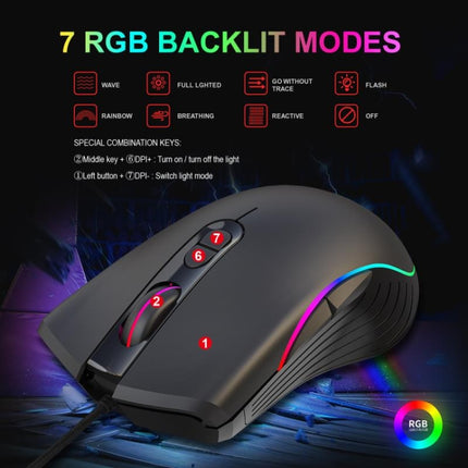 HXSJ A867 USB 6400DPI Four-speed Adjustable RGB Illuminate Wired E-sport Gaming Mouse, Length: 1.5m-garmade.com