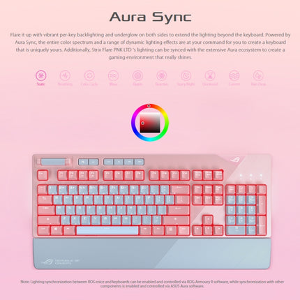 ASUS Strix Flare Pink LTD RGB Backlight Wired Gaming Keyboard with Detachable Wrist Rest (Mechanical Blue Switch)-garmade.com
