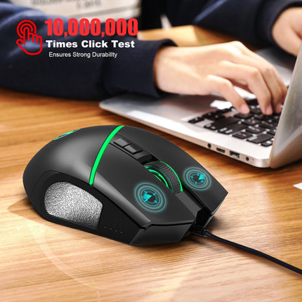HXSJ A876 Wired Mouse Colorful Synchronous Light Emission 6400dpi Adjustable Light Gaming Mouse, Length: 150cm-garmade.com