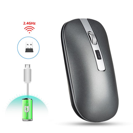 HXSJ M30 Rechargeable Wireless Mouse Metal Wheel Mute 2.4G Office Mouse 500 mAh Built-in Battery(Grey)-garmade.com