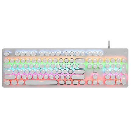 MSEZ HJK920-7 104-keys Electroplated Transparent Character Punk Keycap Colorful Backlit Wired Mechanical Gaming Keyboard, Support Autonomous Shaft Change(White)-garmade.com