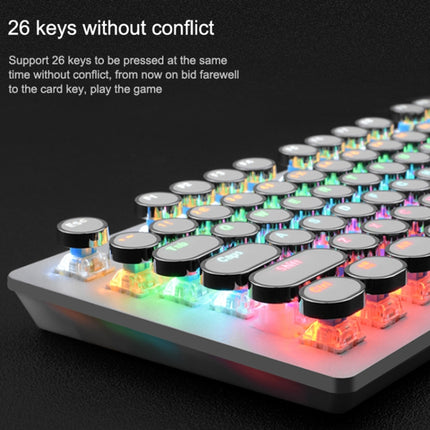 MSEZ HJK920-7 104-keys Electroplated Transparent Character Punk Keycap Colorful Backlit Wired Mechanical Gaming Keyboard, Support Autonomous Shaft Change(White)-garmade.com