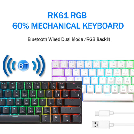 RK61 61 Keys Bluetooth / 2.4G Wireless / USB Wired Three Modes Brown Switch Tablet Mobile Gaming Mechanical Keyboard with RGB Backlight, Cable Length: 1.5m (White)-garmade.com