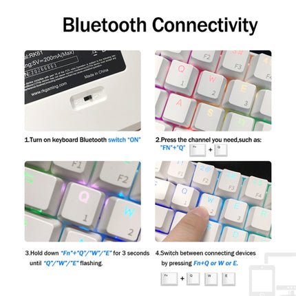 RK61 61 Keys Bluetooth / 2.4G Wireless / USB Wired Three Modes Brown Switch Tablet Mobile Gaming Mechanical Keyboard with RGB Backlight, Cable Length: 1.5m (White)-garmade.com