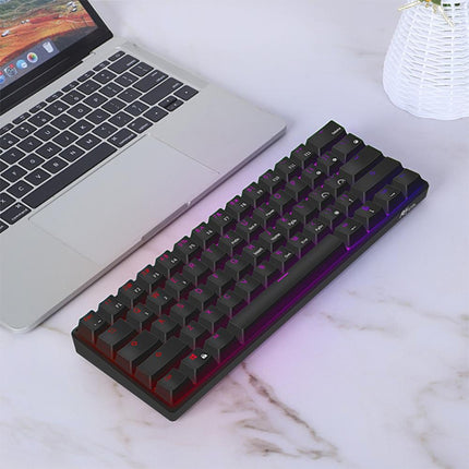 RK61 61 Keys Bluetooth / 2.4G Wireless / USB Wired Three Modes Blue Switch Tablet Mobile Gaming Mechanical Keyboard with RGB Backlight, Cable Length: 1.5m (Black)-garmade.com