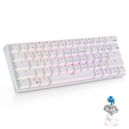 RK61 61 Keys Bluetooth / 2.4G Wireless / USB Wired Three Modes Blue Switch Tablet Mobile Gaming Mechanical Keyboard with RGB Backlight, Cable Length: 1.5m (White)-garmade.com