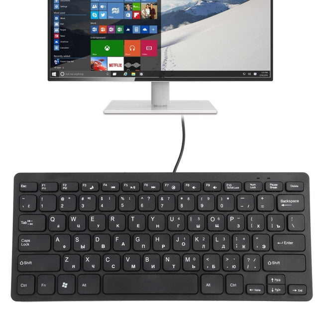TT-A01 Ultra-thin Design Mini Wired Keyboard, Russian Version (Black)-garmade.com