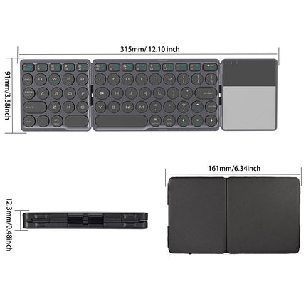 B052 Universal Round Keycap Mini Three-fold Bluetooth Wireless Keyboard with Touchpad (Black)-garmade.com