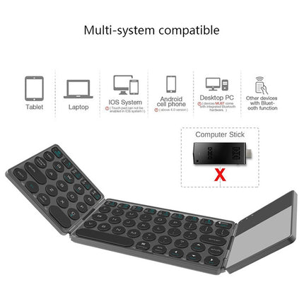 B052 Universal Round Keycap Mini Three-fold Bluetooth Wireless Keyboard with Touchpad (Silver)-garmade.com