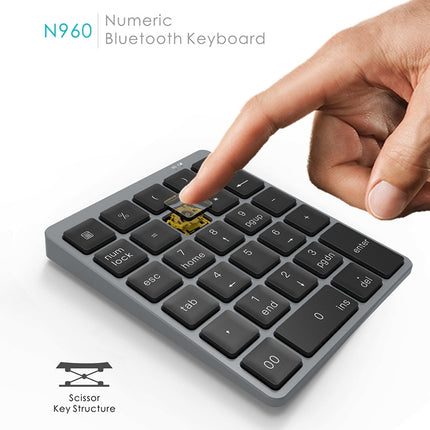N960 Ultra-thin Universal Aluminum Alloy Rechargeable Wireless Bluetooth Numeric Keyboard (Silver)-garmade.com