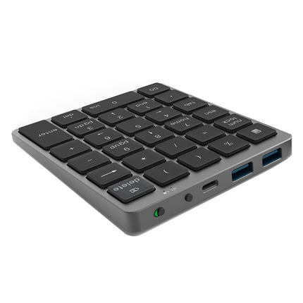 N970 Pro Dual Modes Aluminum Alloy Rechargeable Wireless Bluetooth Numeric Keyboard with USB HUB (Grey)-garmade.com
