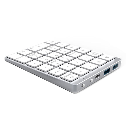 N970 Pro Dual Modes Aluminum Alloy Rechargeable Wireless Bluetooth Numeric Keyboard with USB HUB (Silver)-garmade.com