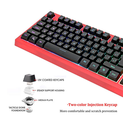 PK-870 USB Port RGB Lighting Mechanical Gaming Wired Keyboard (Black)-garmade.com