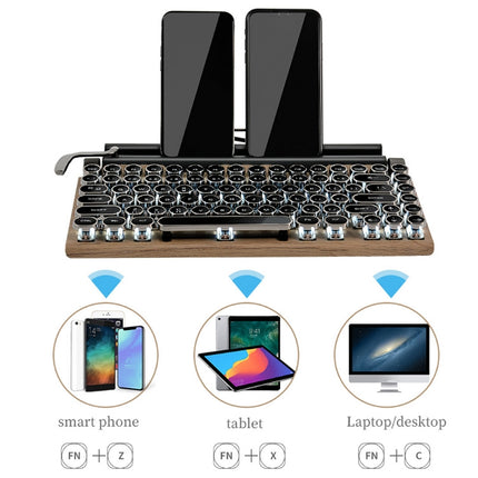 TW1867 Round Retro Punk Keycap Mechanical Wireless Bluetooth Keyboard (Black)-garmade.com