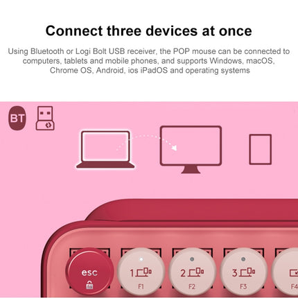 Logitech POP KEYS Round Button Bluetooth Mechanical Keyboard (Pink)-garmade.com