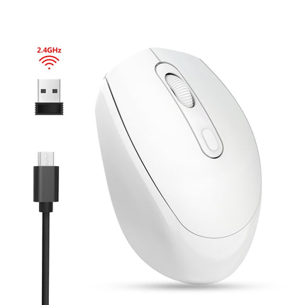 M107 4-buttons 1600 DPI 2.4GHz Wireless Rechargeable Mouse (White)-garmade.com