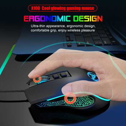 HXSJ X100 7-buttons 3600 DPI Cool Glowing Wired Gaming Mouse, Cable Length: 1.5m (Black)-garmade.com