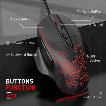 MKESPN X11 7-buttons 7200DPI RGB Wired Macro-definition Gaming Mouse-garmade.com