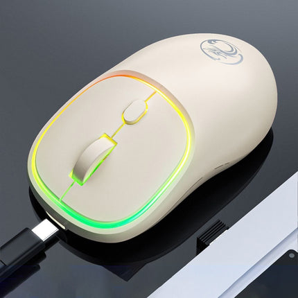 iMICE W-618 Rechargeable 4 Buttons 1600 DPI 2.4GHz Silent Wireless Mouse for Computer PC Laptop (Milk Tea)-garmade.com