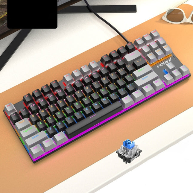 FOREV FV-301 87-keys Blue Axis Mechanical Gaming Keyboard, Cable Length: 1.6m(Black Grey)-garmade.com