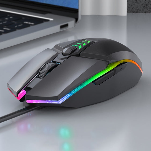 S700 Colorful Light USB Wired Office Gaming Mouse (Black)-garmade.com