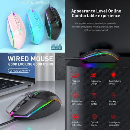 S700 Colorful Light USB Wired Office Gaming Mouse (Black)-garmade.com