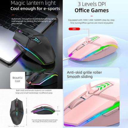 S700 Colorful Light USB Wired Office Gaming Mouse (Pink)-garmade.com