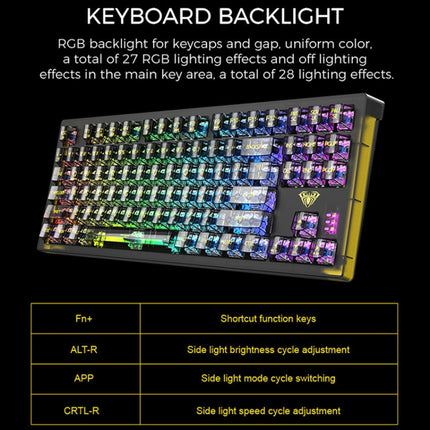 AULA F2183 RGB Wireless Bluetooth Keyboard(Black)-garmade.com
