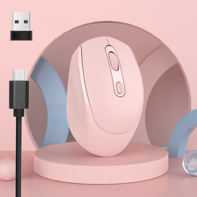 M107 4-buttons 1600 DPI Dual Mode 2.4GHz + Bluetooth 5.1 Wireless Rechargeable Mouse (Pink)-garmade.com