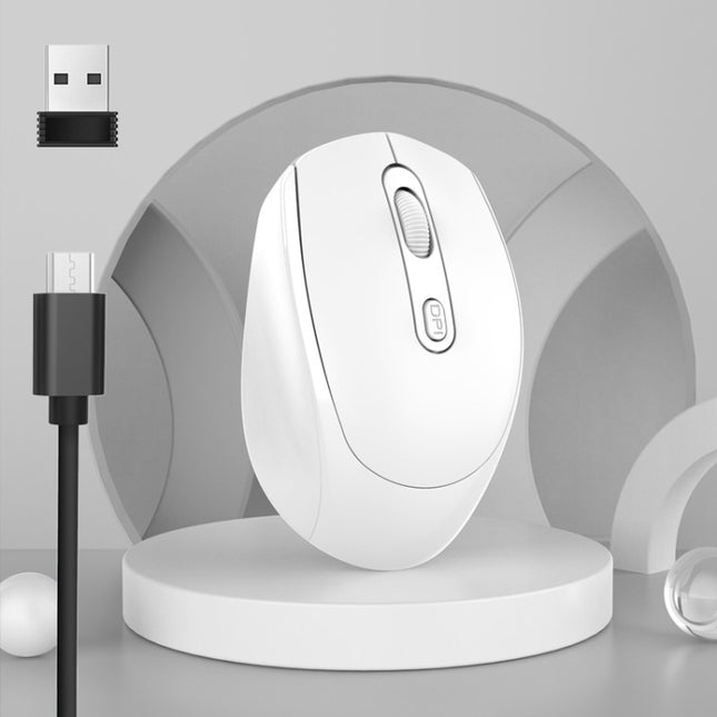 M107 4-buttons 1600 DPI Dual Mode 2.4GHz + Bluetooth 5.1 Wireless Rechargeable Mouse (White)-garmade.com