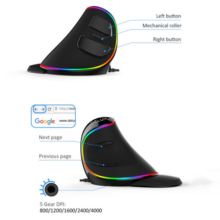 DELUX M618 Plus RGB Wired Optical Mouse Ergonomic Vertical Mouse 4000DPI-garmade.com