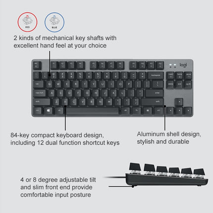 Logitech K835 Mini Mechanical Wired Keyboard, Red Shaft (White)-garmade.com