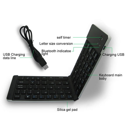 F66 Foldable Bluetooth Wireless 66 Keys Keyboard, Support Android / Windows / iOS (Black)-garmade.com