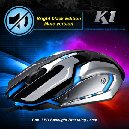 Chasing Leopard K1 USB 1600DPI Three-speed Adjustable LED Backlight Mute Wired Optical Gaming Mouse, Length: 1.3m(Black)-garmade.com