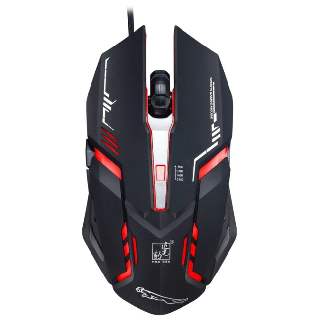 Chasing Leopard V17 USB 2400DPI Four-speed Adjustable Line Pattern Wired Optical Gaming Mouse with LED Breathing Light, Length: 1.45m(Black)-garmade.com