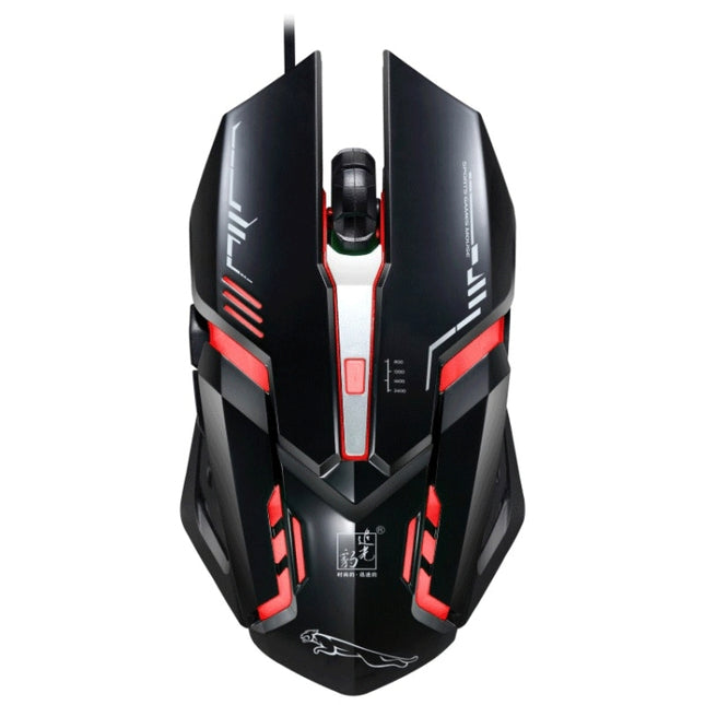 Chasing Leopard V17 USB 2400DPI Four-speed Adjustable Line Pattern Wired Optical Gaming Mouse with LED Breathing Light, Length: 1.45m(Jet Black)-garmade.com