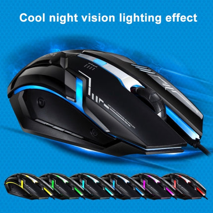 Chasing Leopard V17 USB 2400DPI Four-speed Adjustable Line Pattern Wired Optical Gaming Mouse with LED Breathing Light, Length: 1.45m(Jet Black)-garmade.com