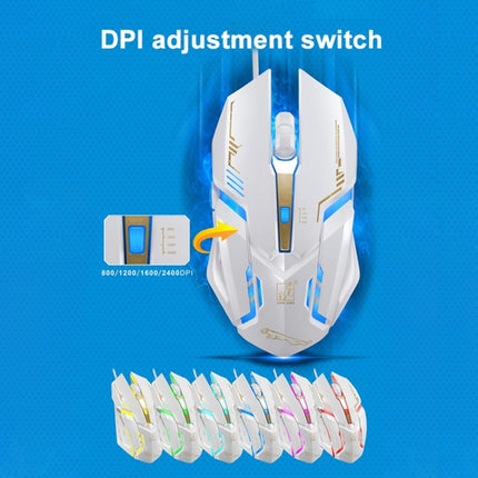 Chasing Leopard V17 USB 2400DPI Four-speed Adjustable Line Pattern Wired Optical Gaming Mouse with LED Breathing Light, Length: 1.45m(White)-garmade.com