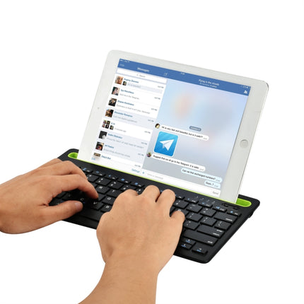 B908 Ultra-slim 78 Keys Bluetooth Wireless Keyboard with Concave Mobile Phone Holder (Black)-garmade.com