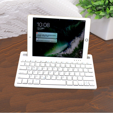 B908 Ultra-slim 78 Keys Bluetooth Wireless Keyboard with Concave Mobile Phone Holder (White)-garmade.com
