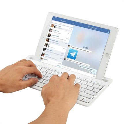 B908 Ultra-slim 78 Keys Bluetooth Wireless Keyboard with Concave Mobile Phone Holder (White)-garmade.com