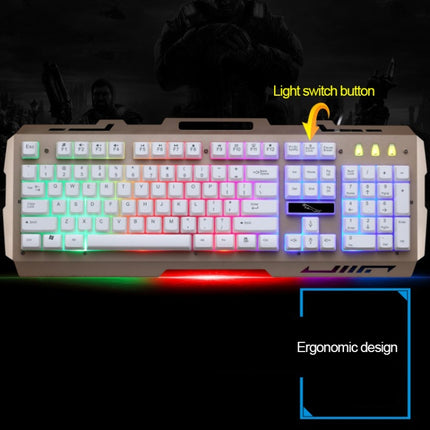 ZGB G700 104 Keys USB Wired Mechanical Feel RGB Backlight Metal Panel Suspension Gaming Keyboard with Phone Holder(Gold)-garmade.com