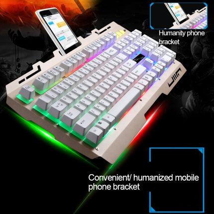 ZGB G700 104 Keys USB Wired Mechanical Feel RGB Backlight Metal Panel Suspension Gaming Keyboard with Phone Holder(Gold)-garmade.com