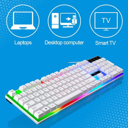 ZGB G21 1600 DPI Professional Wired Colorful Backlight Mechanical Feel Suspension Keyboard + Optical Mouse Kit (White)-garmade.com