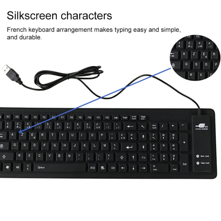 103 Key French USB Wired Silicone Waterproof Keyboard Desktop Notebook Keyboard, Cable Length: 1.5m-garmade.com
