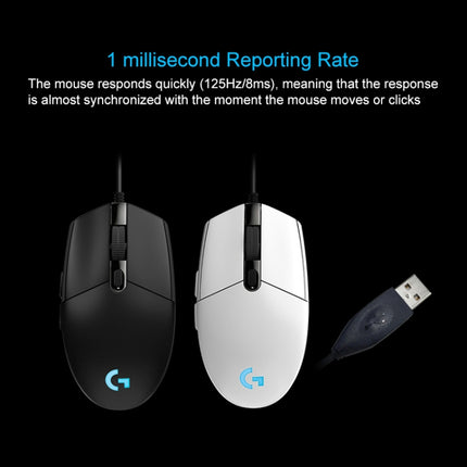 Logitech G102 6-keys RGB Glowing 6000DPI Five-speed Adjustable Wired Optical Gaming Mouse, Length: 2m (White)-garmade.com
