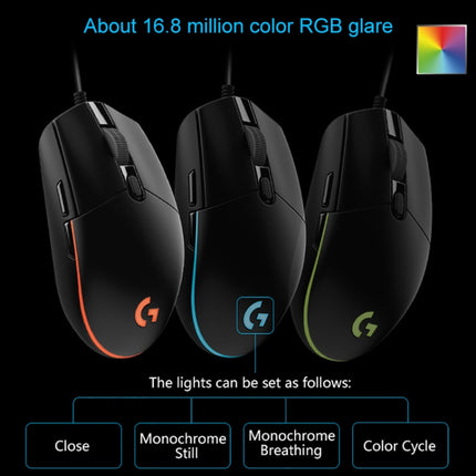 Logitech G102 6-keys RGB Glowing 6000DPI Five-speed Adjustable Wired Optical Gaming Mouse, Length: 2m (White)-garmade.com
