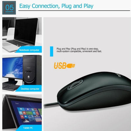 Logitech M100R USB Interface Full Size 1000DPI Wired Optical Mouse (Black)-garmade.com